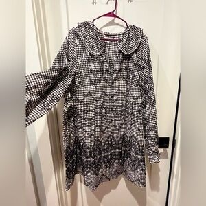 Brown and White Patterned Long Sleeve Dress
